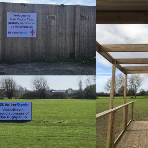 Collage of pictures of the work VolkerStevin has done at the Rugby Club.