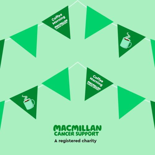 Macmillan coffee morning green poster with green bunting