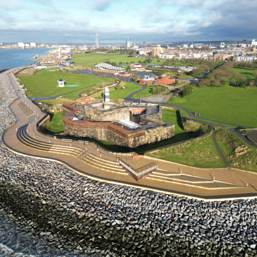 Aerial view of promenade in front of Southsea Castle