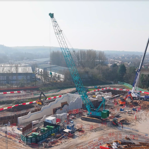 Crane on site at a construction project.