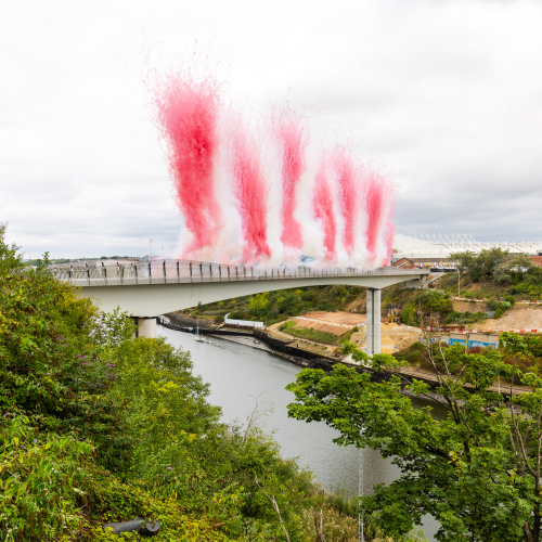 Red smoke pillars marking the temporary opening of Keel Crossing
