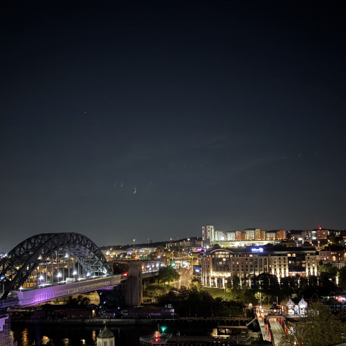 Aerial image of Newcastle with Gateshead bridge in the evening