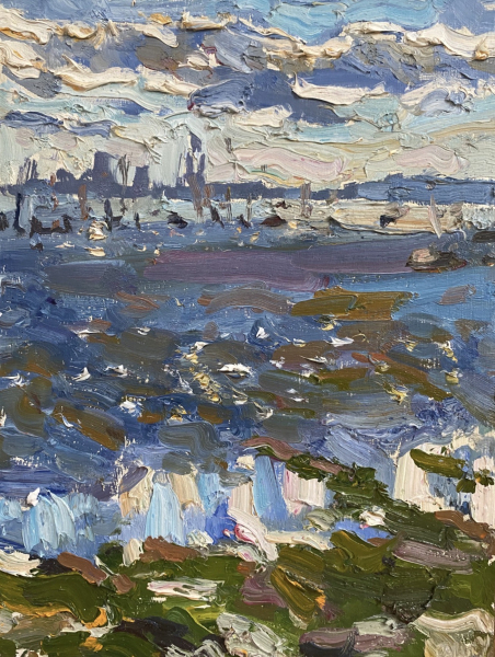 Abstract painting of the sea over Portchester harbour