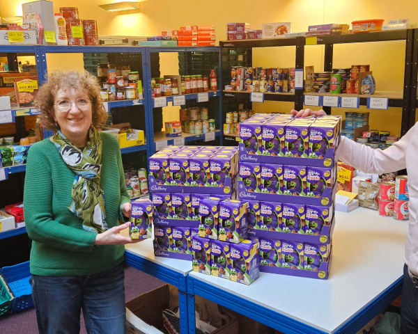 Member of VolkerStevin, working on the Kendal Flood Risk Management Scheme, and volunteer with the Easter eggs they are donating.