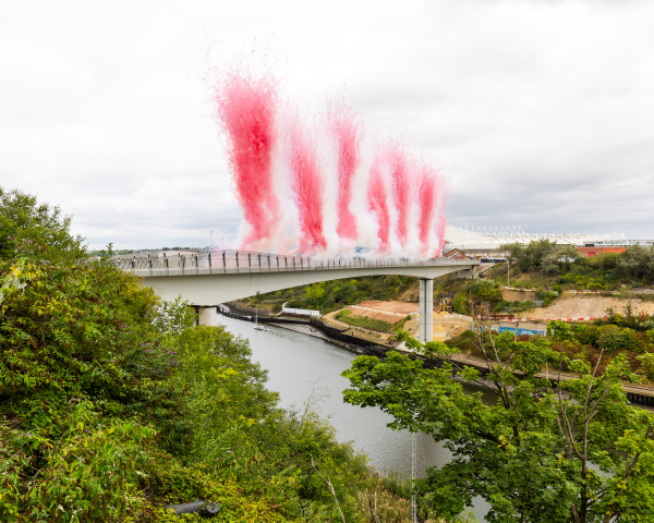 Red smoke pillars marking the temporary opening of Keel Crossing