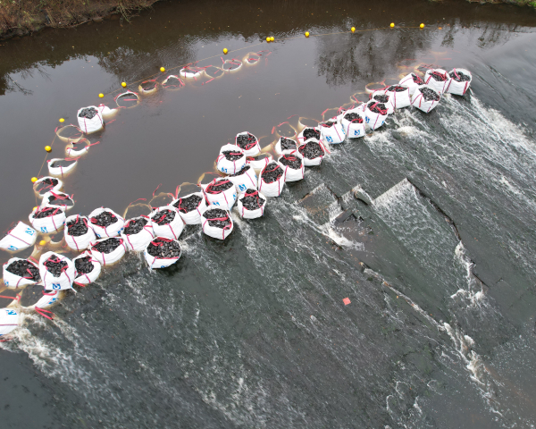 Bulk bags placed at the Northenden Wier 
