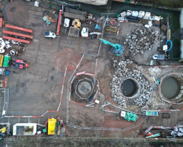 Appleby Flood Risk Management Scheme aerial overview of construction work