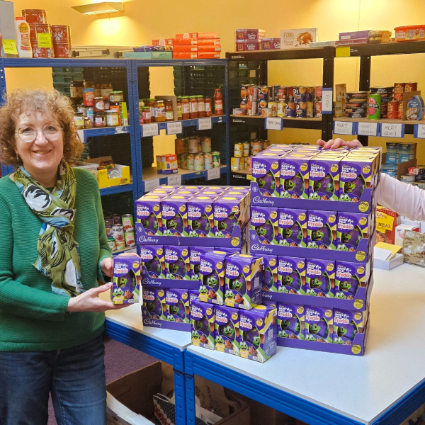 Member of VolkerStevin, working on the Kendal Flood Risk Management Scheme, and volunteer with the Easter eggs they are donating.