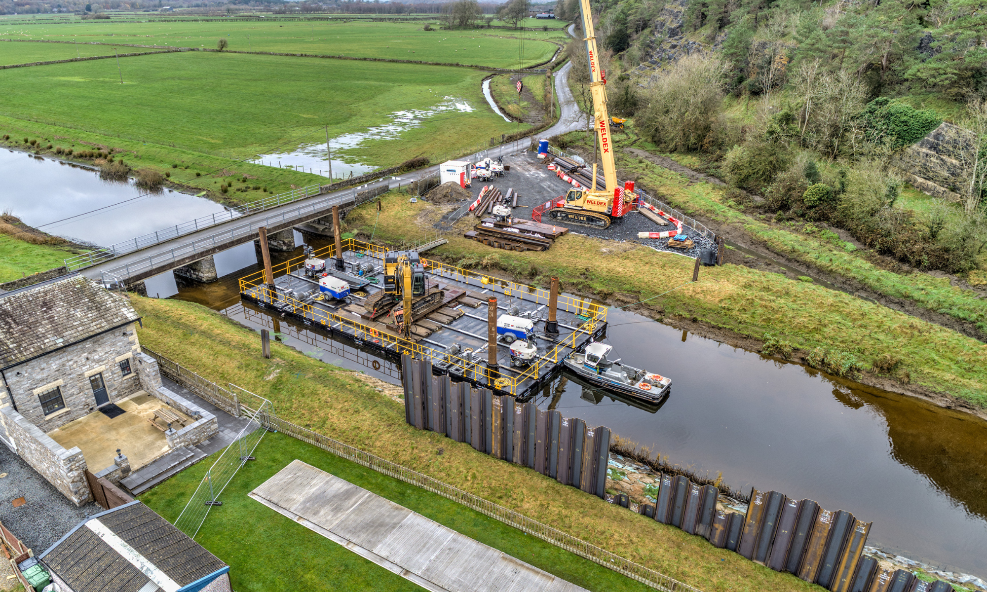 Pontoons on site at the River Winster.
