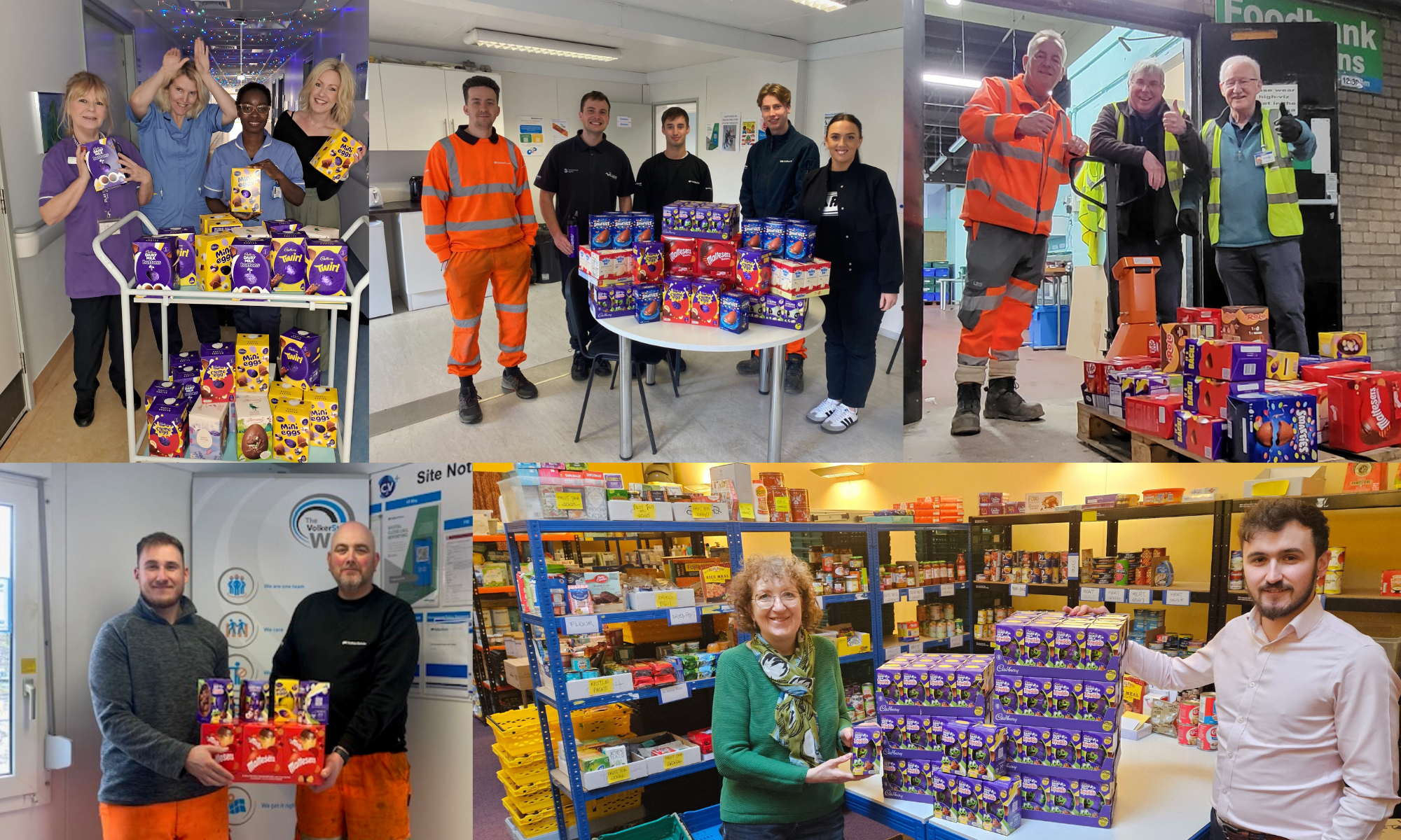 Collage of sites donating Easter Eggs to charity.